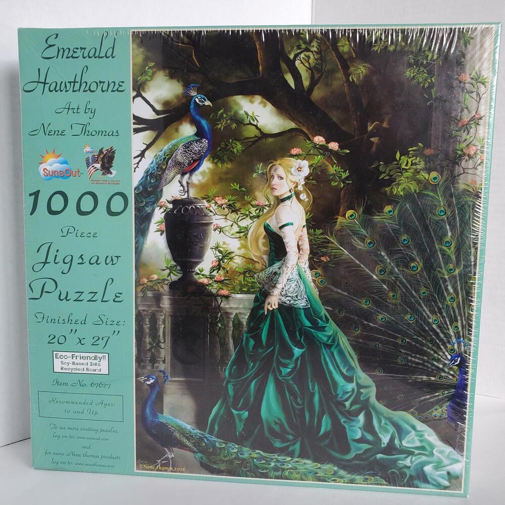 NENE THOMAS JIGSAW PUZZLE EMERALD HAWTHORNE 1000 PIECES 20" X 27" BIRDS CELTIC